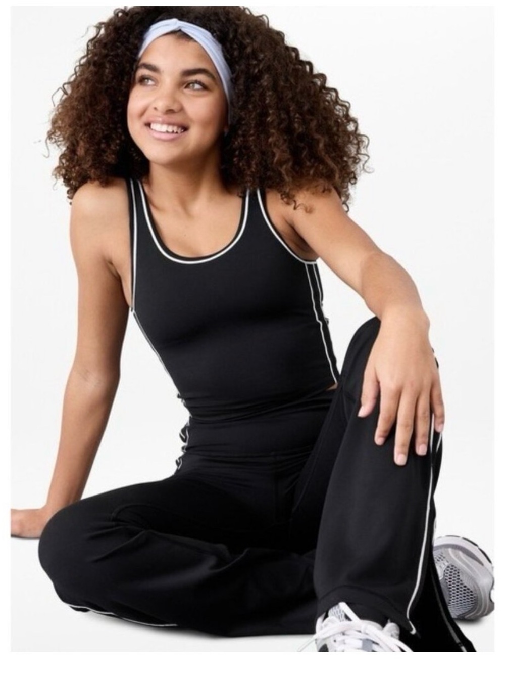 Athleta Black Tank Top with White Piping